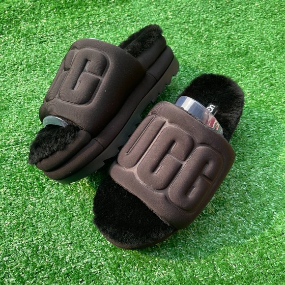 UGG Shoes - UGG Women's Platform Logo Slide Sandals Black Size 8